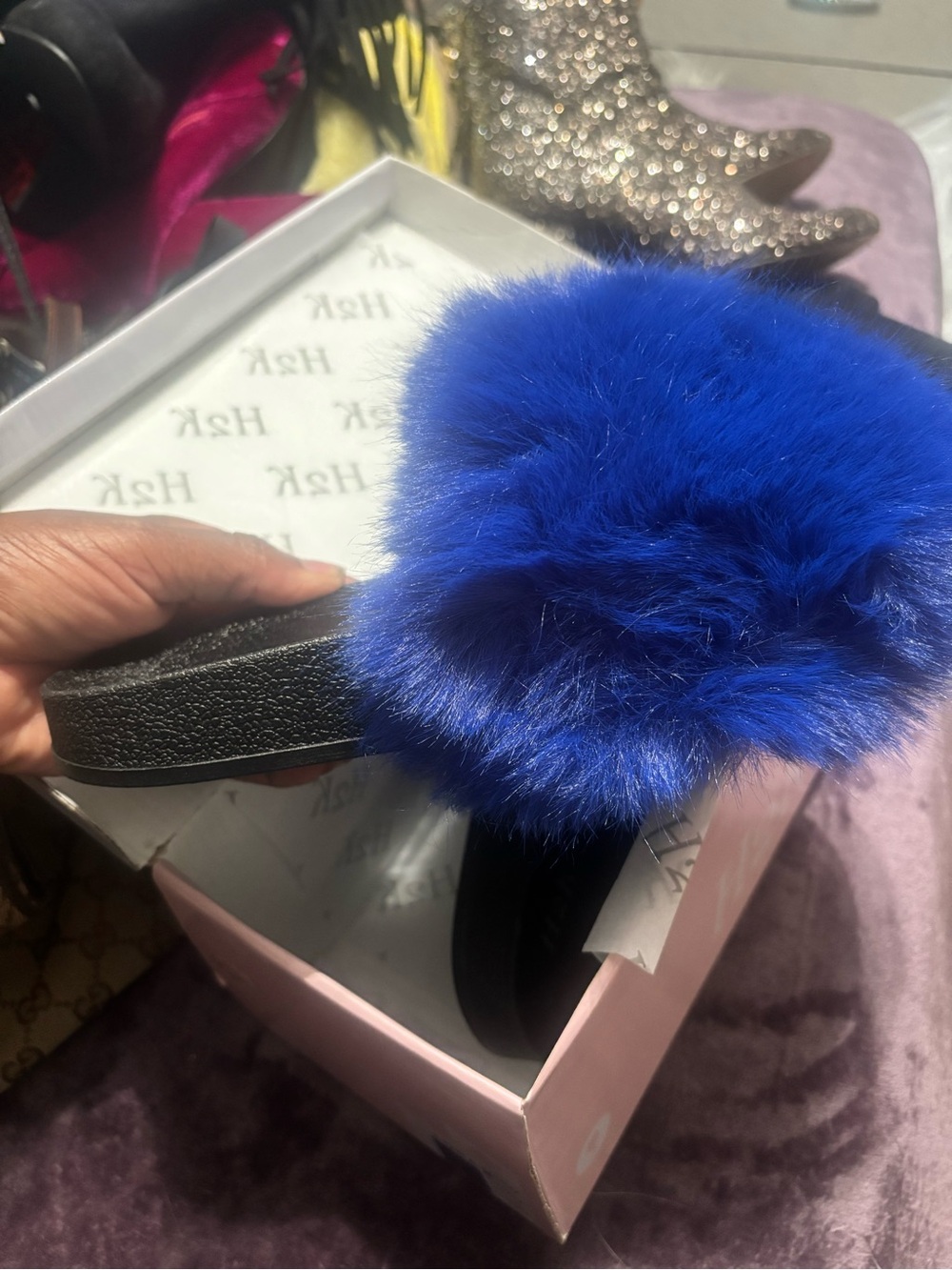 H2K Royal Blue Faux Fur Slide Slippers - Women's - Picture 3 of 5